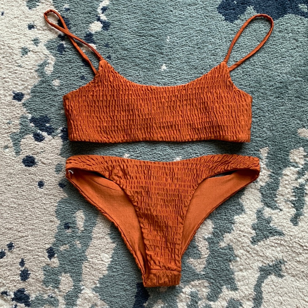 Orange Ruched Swimsuit